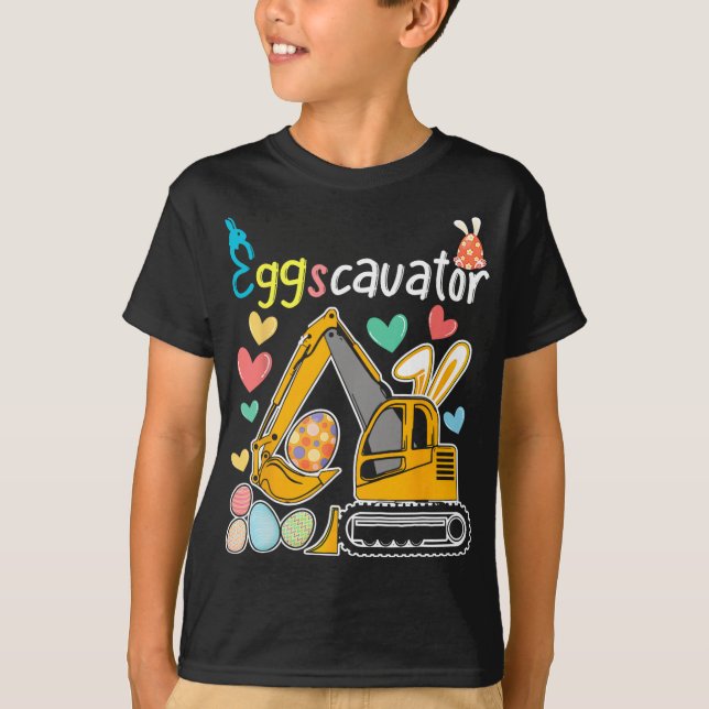 Eggscavator Easter Egg Hunt Construction Trucks Gi T-Shirt (Front)