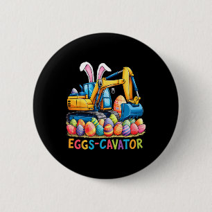 Eggscavator Easter Egg Hunt Construction Trucks To 6 Cm Round Badge
