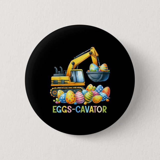 Eggscavator Easter Egg Hunt Construction Trucks To 6 Cm Round Badge (Front)