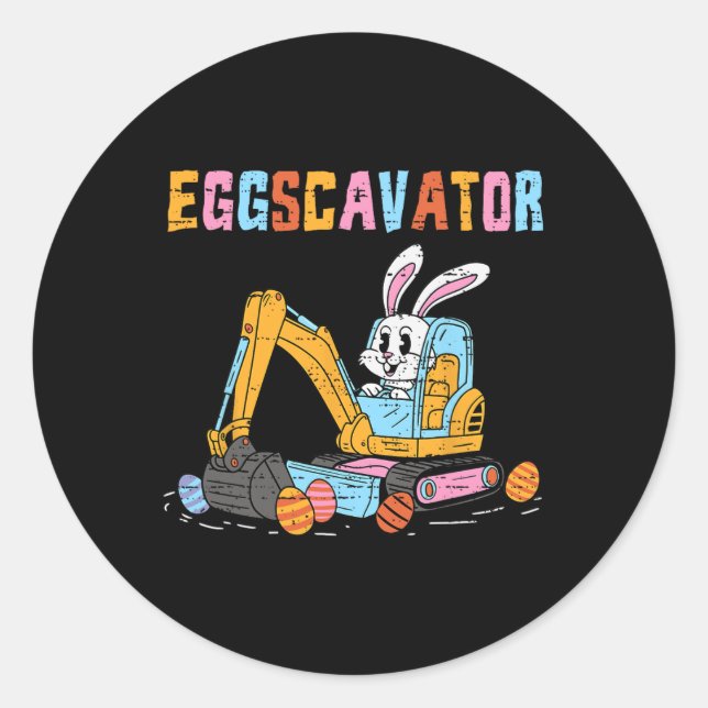 Eggscavator Easter Egg Hunt Construction Trucks To Classic Round Sticker (Front)