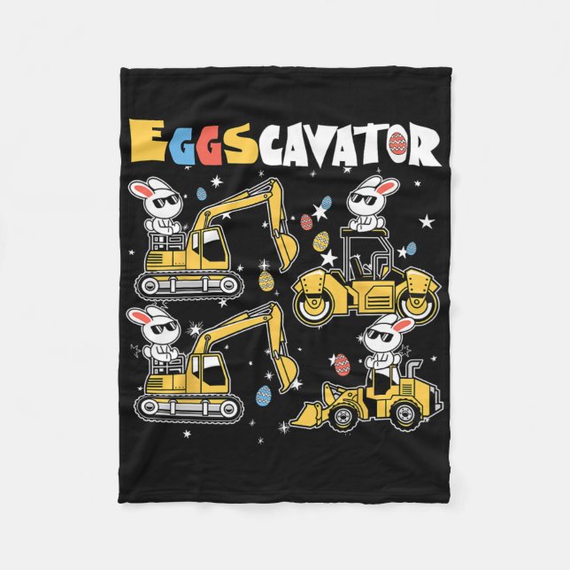 Eggscavator Easter Egg Hunt Construction Trucks To Fleece Blanket (Front)
