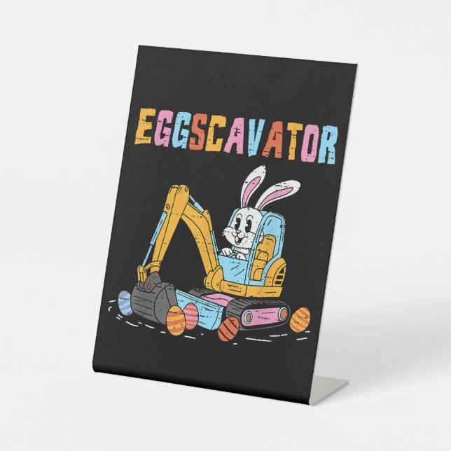 Eggscavator Easter Egg Hunt Construction Trucks To Pedestal Sign (Front)