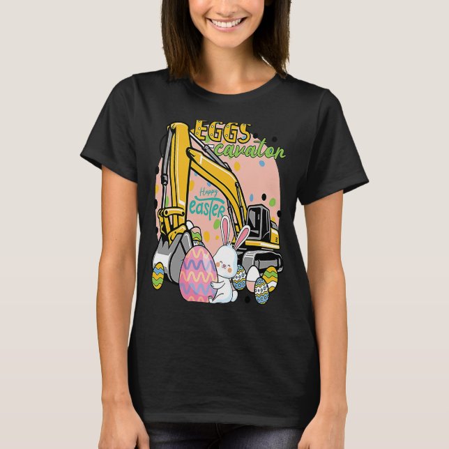 EggsCavator Happy Easter Excavator Hunting Egg Kid T-Shirt (Front)