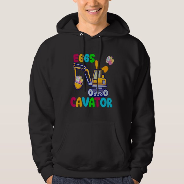 EggsCavator Happy Easter Funny Excavator Hunting E Hoodie (Front)