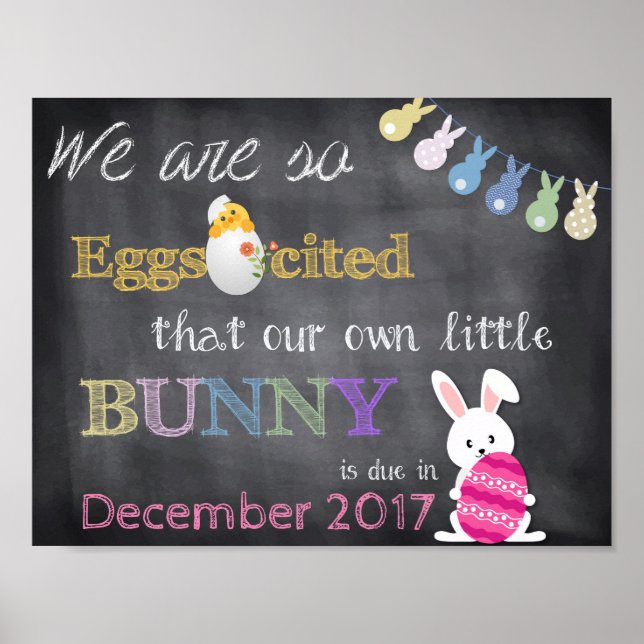 Eggscited Easter Pregnancy Reveal Announcement Poster (Front)