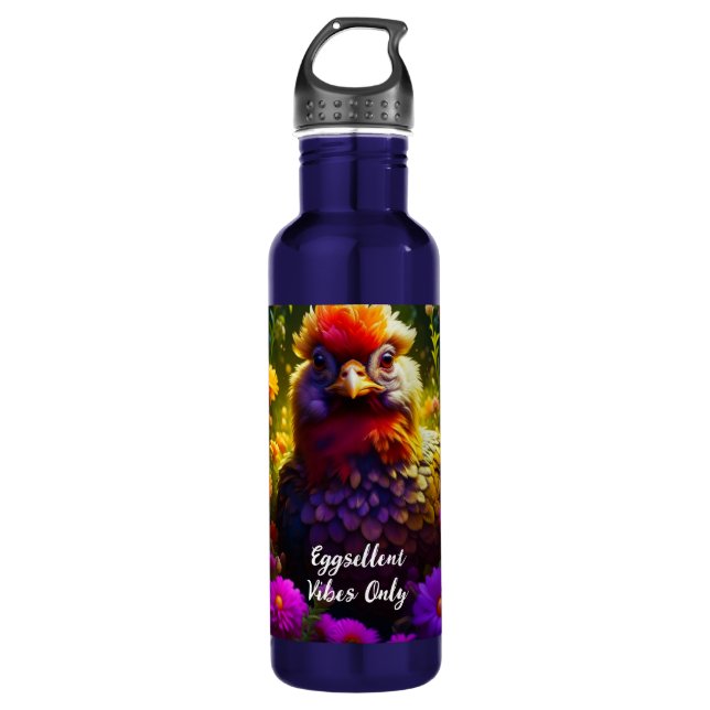 Eggsellent Vibes Only | Colourful Chicken Art 710 Ml Water Bottle (Front)