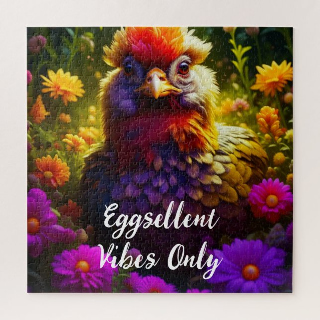 Eggsellent Vibes Only | Colourful Chicken Art Jigsaw Puzzle (Vertical)