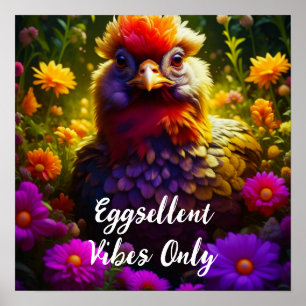 Eggsellent Vibes Only   Colourful Chicken Art Poster