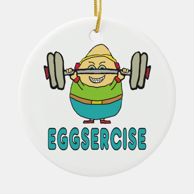 Eggsercise Egg Pun Exercise Ceramic Tree Decoration (Front)