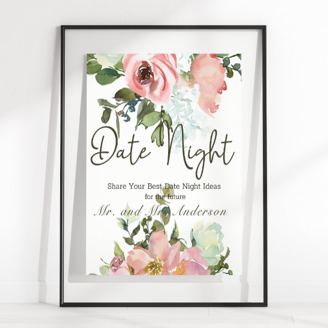 Eggshell and Blush Elegant Floral Date Night Sign (Creator Uploaded)
