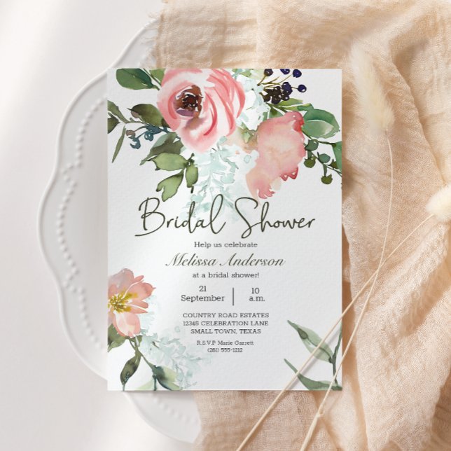 Eggshell and Blush Floral Bridal Shower Invitation (Creator Uploaded)