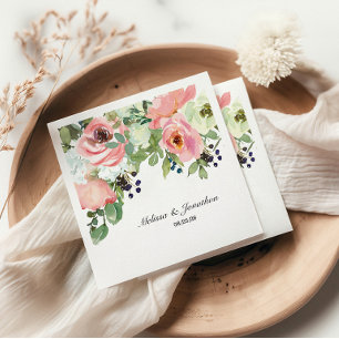 Eggshell and Blush Floral Romantic Wedding Napkins