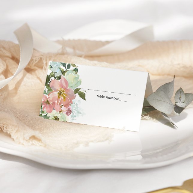 Eggshell and Blush Floral Wedding Place Card (Creator Uploaded)