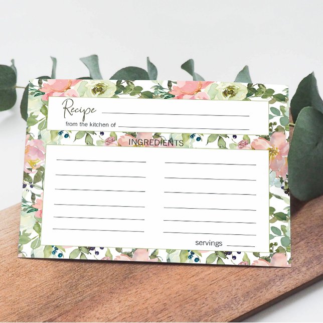 Eggshell and Blush Floral Wedding Recipe Card (Creator Uploaded)