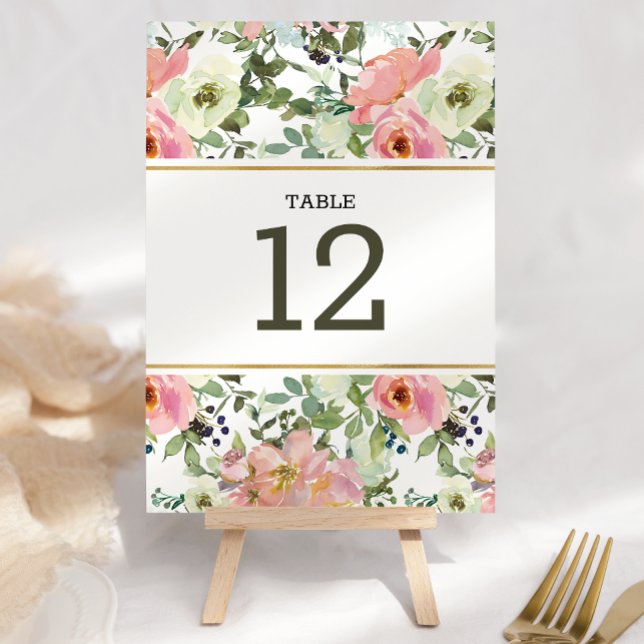 Eggshell and Blush Floral Wedding Table Number (Creator Uploaded)