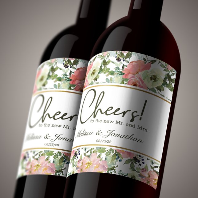 Eggshell and Blush Floral Wedding Wine Label (Creator Uploaded)