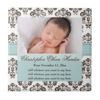 Eggshell Blue Baby Photo Damask Ceramic Tile Trive