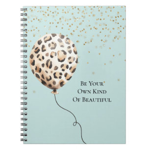 Eggshell Blue Leopard Print Balloon Gold Confetti  Notebook