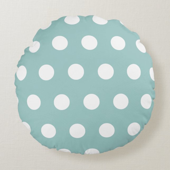 Eggshell Blue White Polka Dots      Round Cushion (Front)