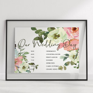 Eggshell Blush Pink Floral Wedding Schedule Sign