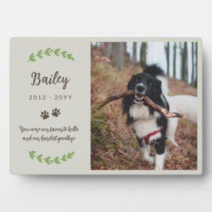 Eggshell Brown Paws & Greenery Photo Pet Memorial Plaque