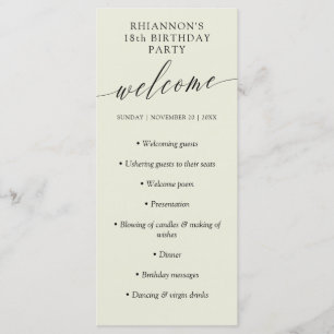 Eggshell Delicate Calligraphy Birthday Party Programme