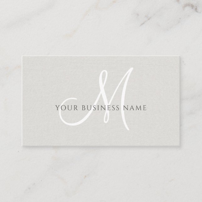Eggshell Linen Simple Minimal Monogram Business Card (Front)