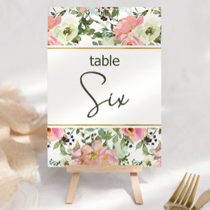 Eggshell Pink Blush Floral Wedding Table Number