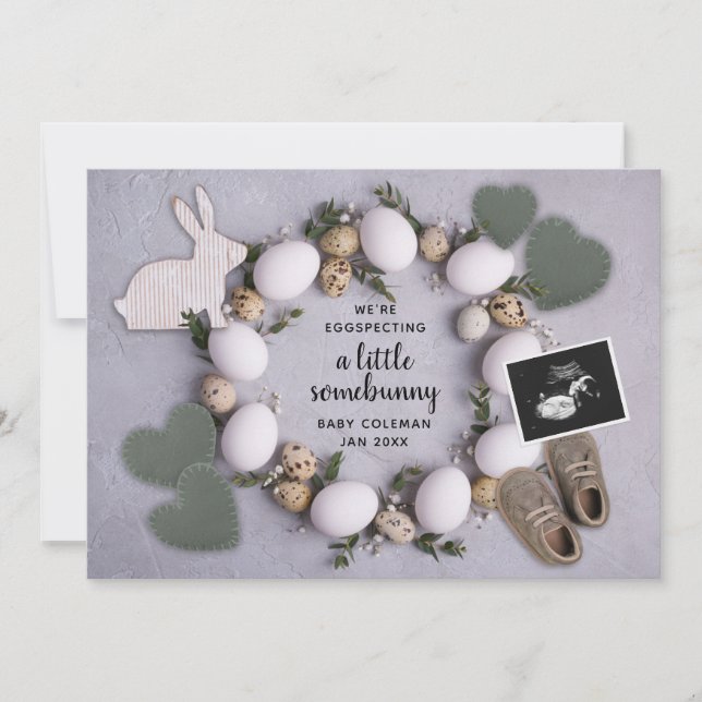 Eggspecting Spring Easter Pregnancy Reveal Baby Announcement (Front)