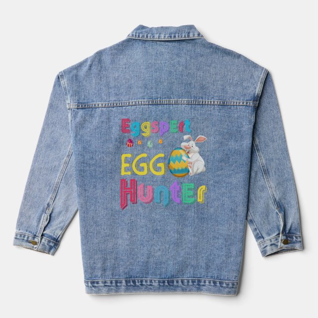 Eggspert Egg Hunter Cool Easter Bunny Hunting Eggs Denim Jacket (Back)