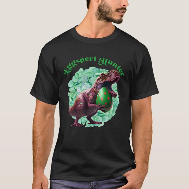 Eggspert Hunter Easter Egg Hunting Easter Dinosaur T-Shirt (Front)