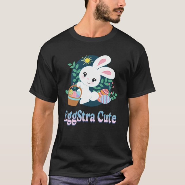 EggStra Cute Easter Pun Saying Easter Bunny Eggs G T-Shirt (Front)