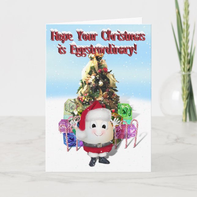 Eggstrordinary Santa Christmas Egg Holiday Card (Front)