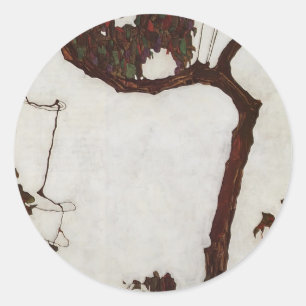 Egon Schiele- Autumn Tree with Fuchsias Classic Round Sticker
