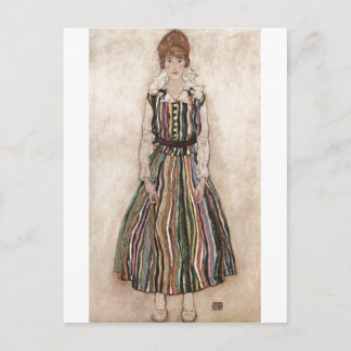 Egon Schiele - Edith Schiele in Striped Dress 1915 Postcard