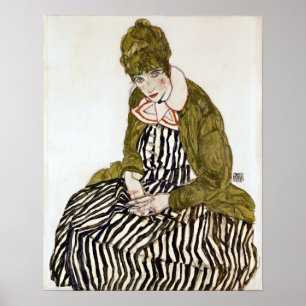 Egon Schiele Edith with Striped Dress, Sitting Poster