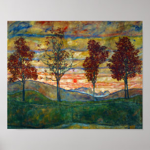 Egon Schiele Four Trees Tree Nature Park Fall Poster