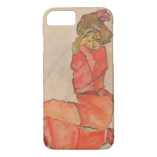 Egon Schiele Kneeling Female in Orange Red Dress Case-Mate iPhone Case (Back)