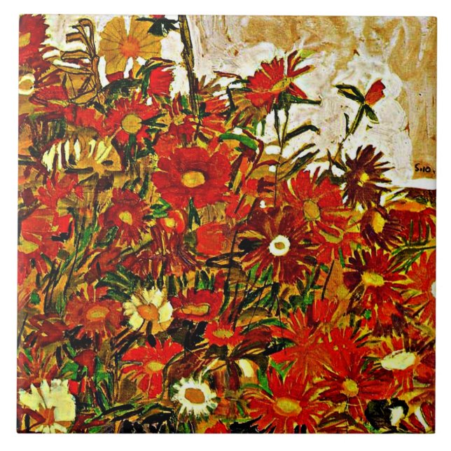 Egon Schiele painting, Field of Flowers Tile (Front)