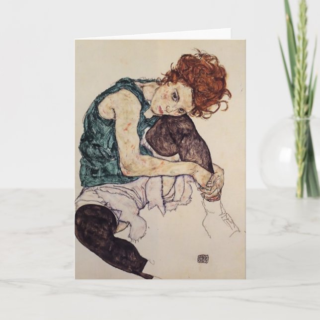 Egon Schiele- Seated Woman with Bent Knee Card (Front)