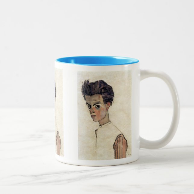 Egon Schiele , Self portrait, 1910 Two-Tone Coffee Mug (Right)
