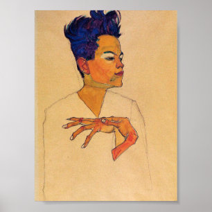 Egon Schiele - Self Portrait With Hands On Chest Poster