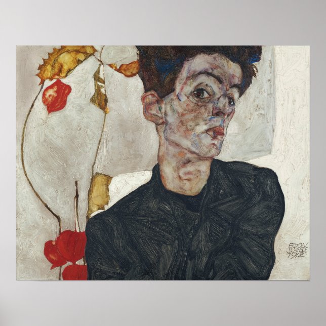 Egon Schiele Self Portrait with Physalis Poster (Front)
