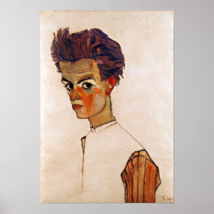 Egon Schiele Self-Portrait with Striped Shirt Poster