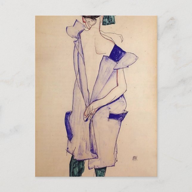 Egon Schiele- Standing Girl in a Blue and Green Postcard (Front)