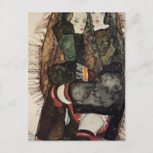 Egon Schiele- Two Girls on a Fringed Blanket Postcard