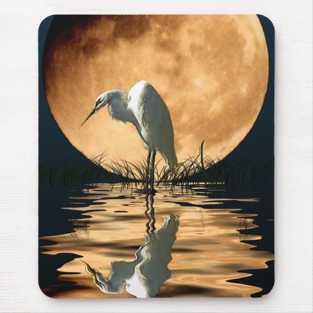 Egret & A Golden Moon Mouse Mat (Front)