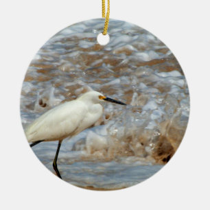 Egret and Wave Splash Ceramic Tree Decoration