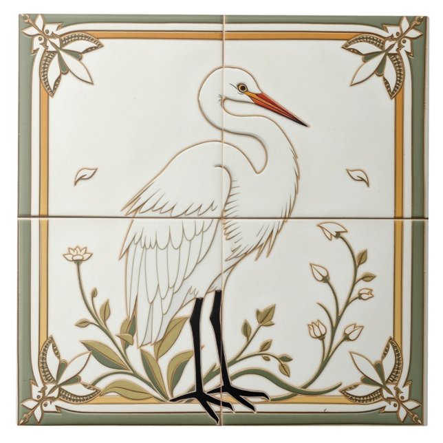 Egret - Arts And Crafts Ceramic Tile (Front)