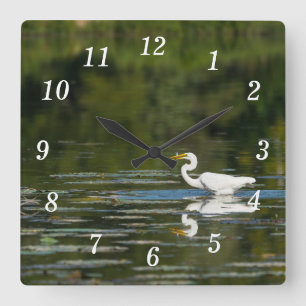 Egret Fish Feast Wall Clock